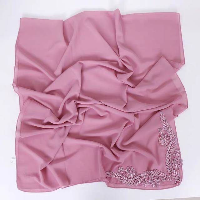 Upscale Chiffon Muslim Scarf Long Scarf Applique Lace Long Scarf Specification drawing