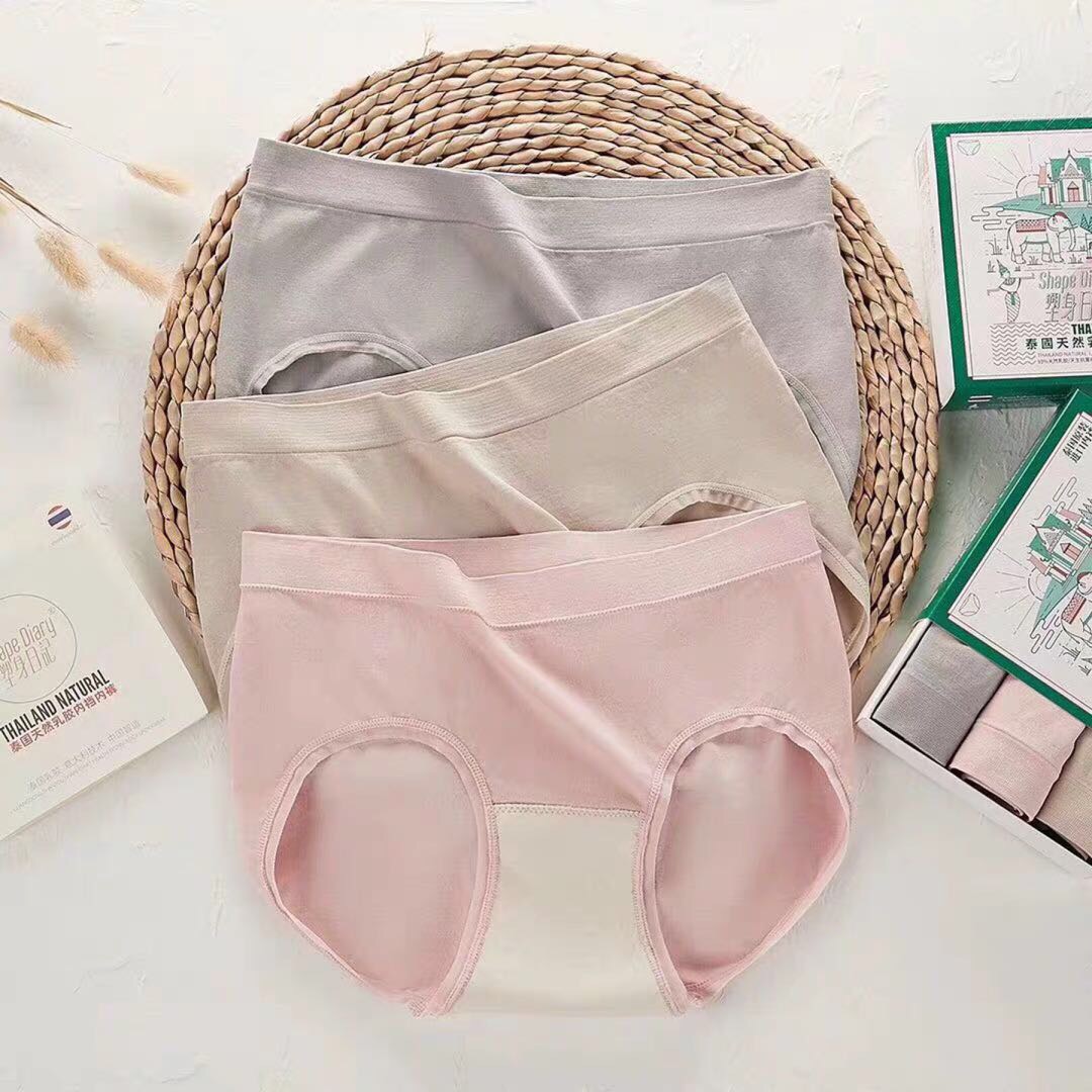 Thailand Natural Latex Underwear Body Shaping Diary Women Pure Cotton Seamless Breathable Anti-Bacterial Bottom Crotch Mid-Waist Hip Lift Briefs