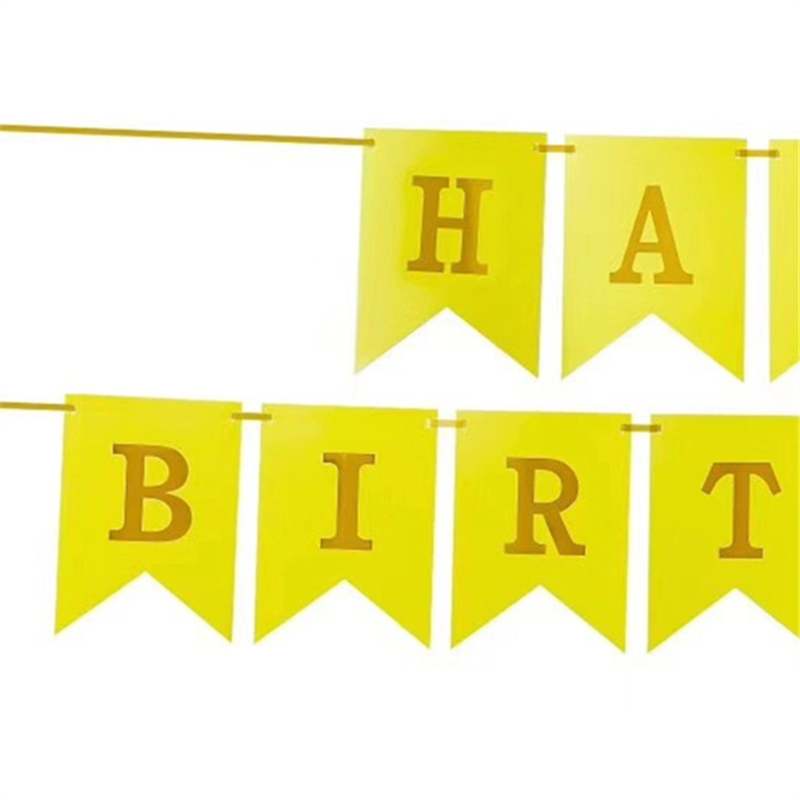 黄色欧美风格生日派对旗帜黄色烫金生日快乐字母鱼尾拉旗旗帜产品图