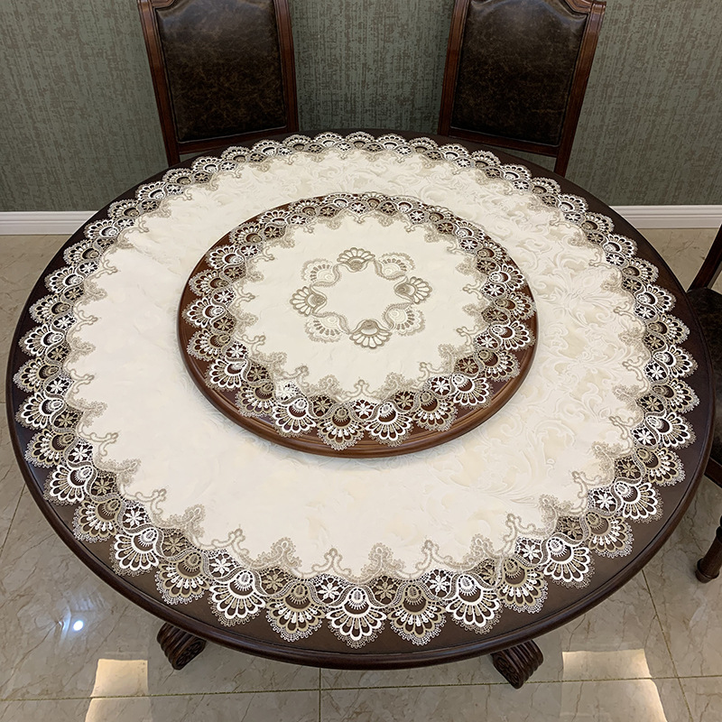 美式大圆桌桌布布艺圆形茶几布欧式蕾丝餐桌垫中式家用小圆桌台布