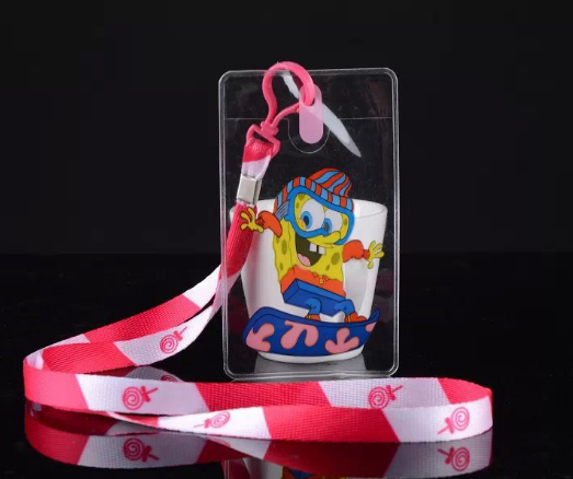 Name tag, cartoon ID card holder, neck-hanging long rope, bus card, campus card holder, name tag, work card holder Specification drawing