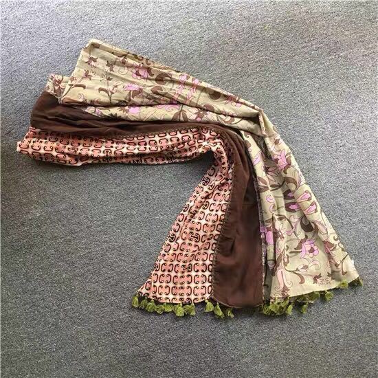 Color Contrast Patchwork Cotton Spring And Autumn Rectangular Shawl Scarf For Women With Fringe details Picture