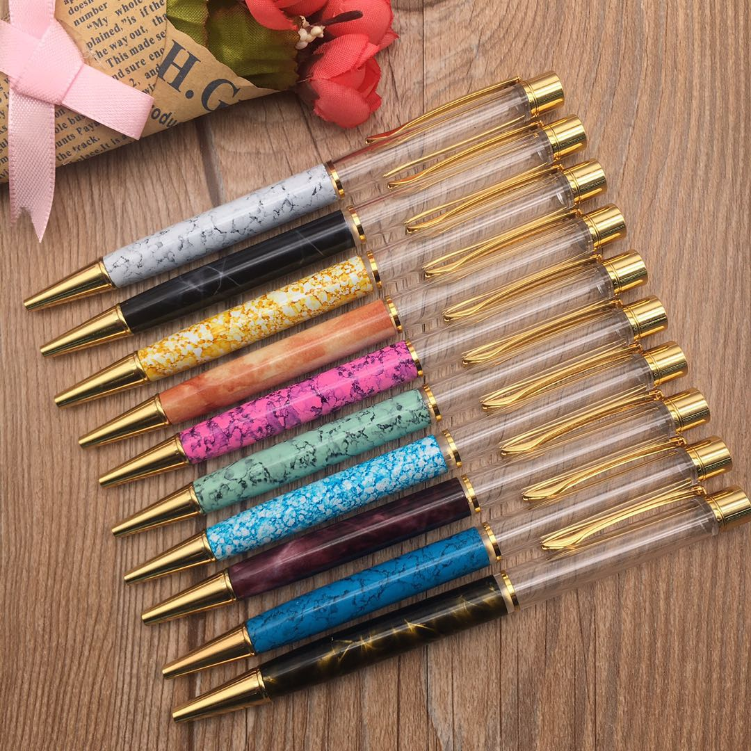 The marble empty tube pen and metal ballpoint pen have a fashionable, beautiful and novel appearance details Picture
