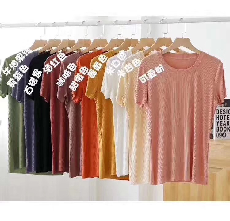 夏季新款彩虹T恤女宽松纯色短袖打底衫韩版ins网红上衣产品图