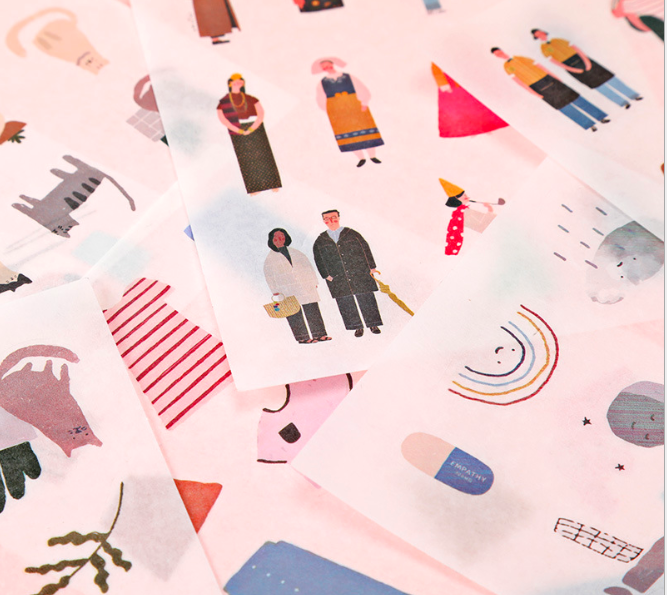 日式简约卡通创意手帐贴纸和纸套装少女心DIY手工材料贴纸文具包细节图