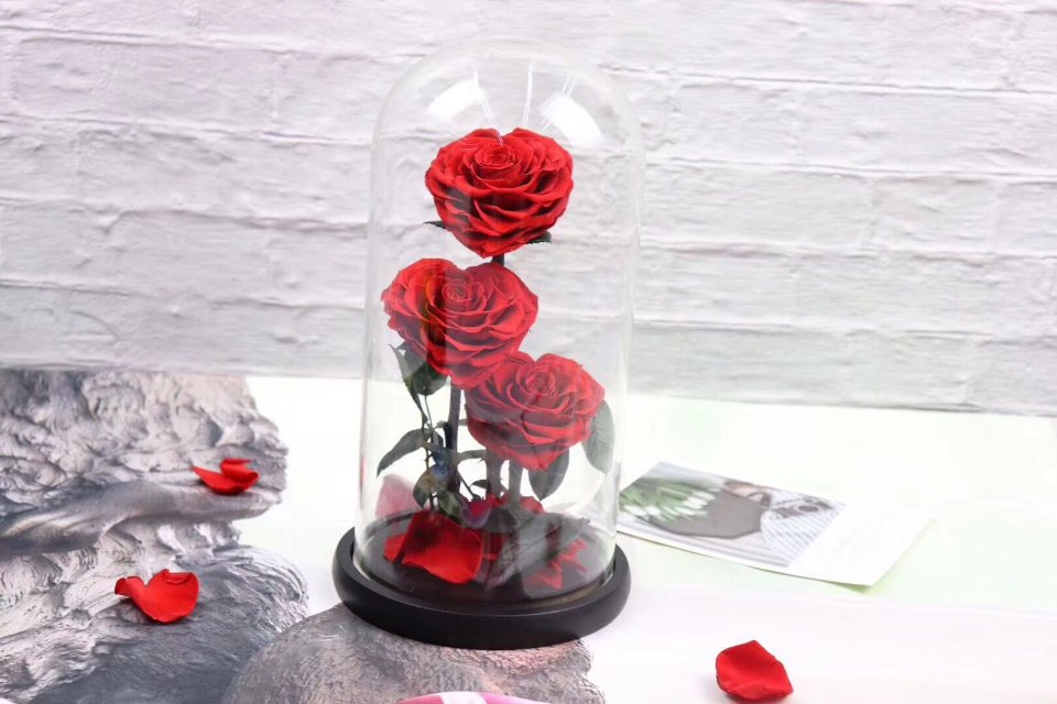 单纯仿真玫瑰花系列无灯款玻璃罩细节图
