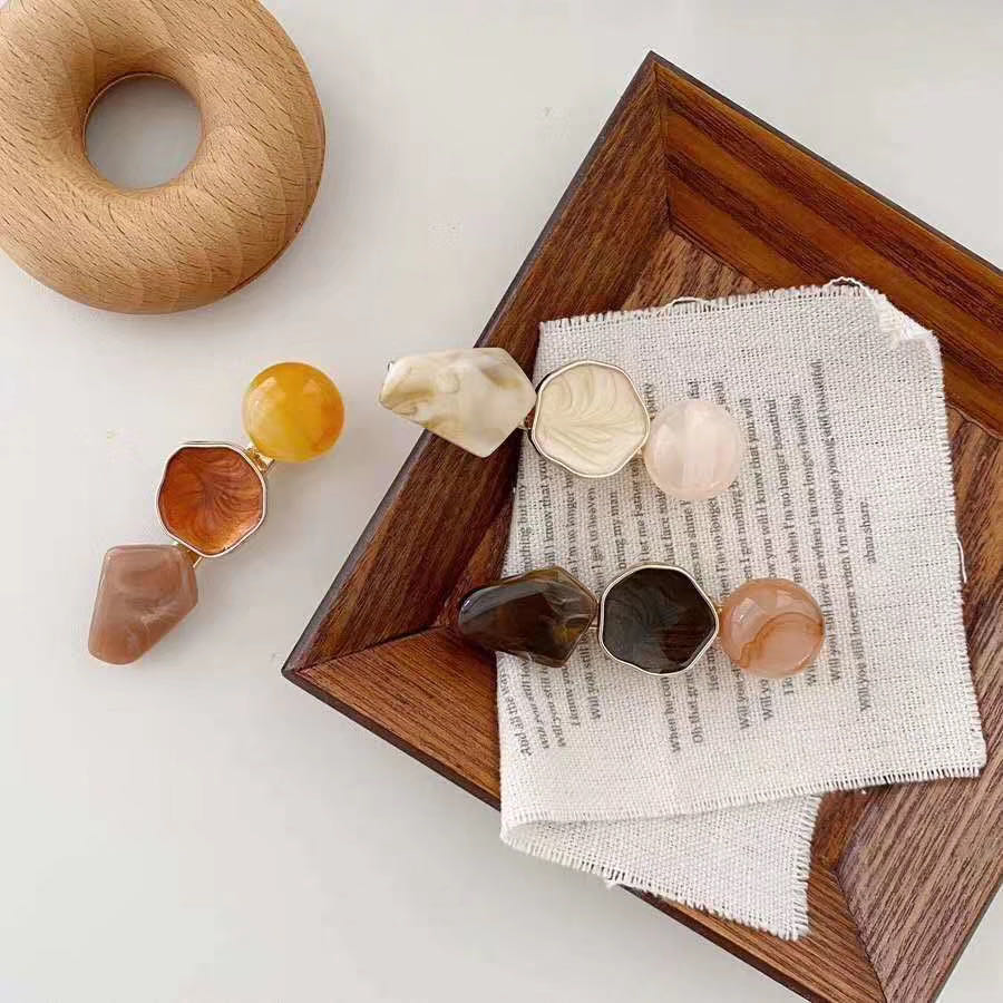 韩国网红气质侧边夹子森系女头饰不规则发夹拼色刘海夹发夹边夹产品图