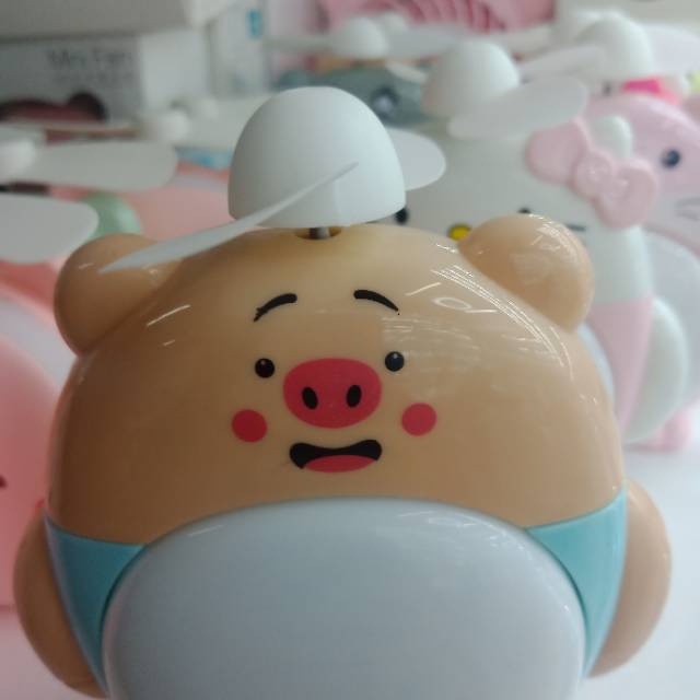动物熊头卡其色迷你电风扇细节图