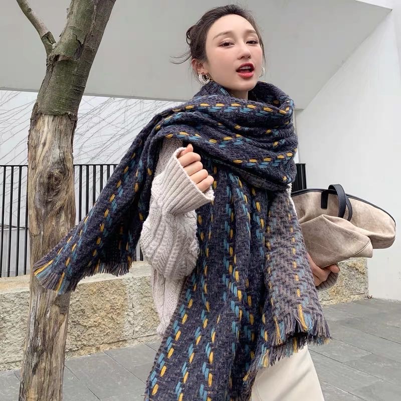 Korean Style Oversized Wool Scarf on Model