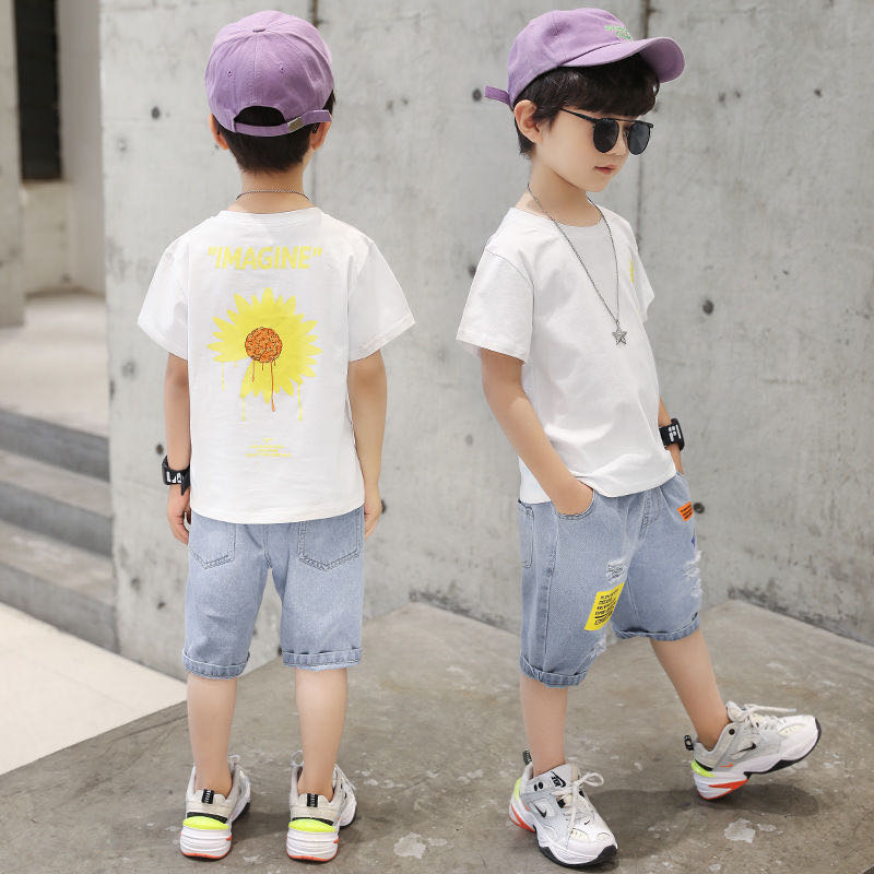 童装男童夏装套装2020新款韩版儿童洋气男孩休闲短袖帅气两件套潮图