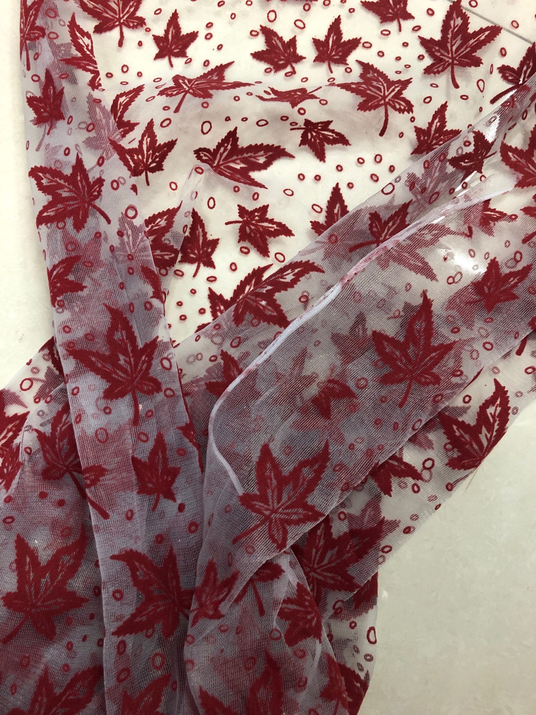 Color Elegant Light Breathable Maple Leaf Pattern Plain Cloth Flocking Fabric Specification drawing
