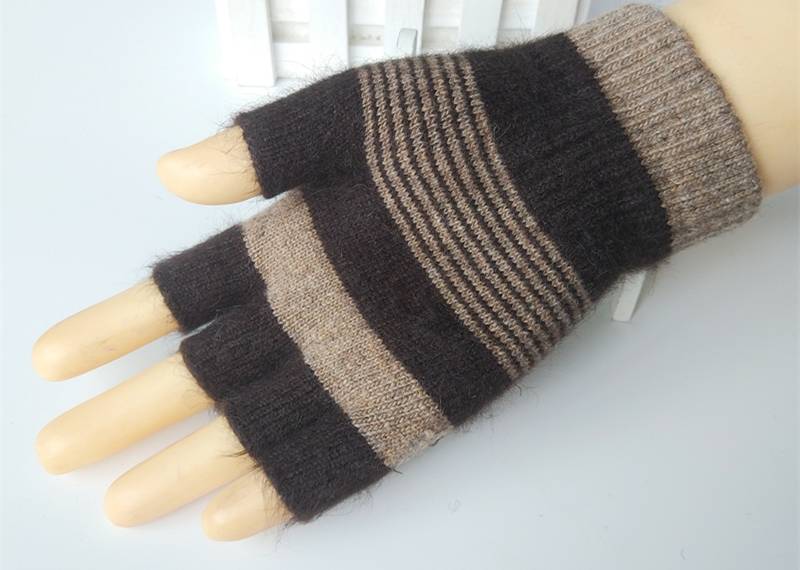 韩版条纹拉绒成人毛线手套学生五指男女通用针织魔术冬季手套批发