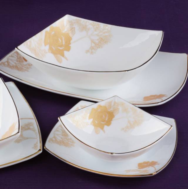 Yiwu Quality goods 29-head milky white glass tableware, including bowls, plates and plates, available with gold edges or baked flower patterns, as gifts for home use details Picture