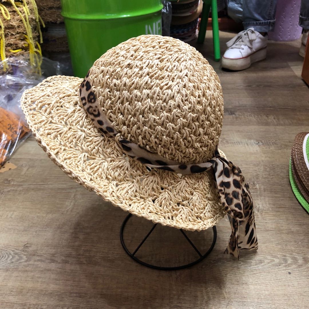 Hat Female Summer Hand-Woven Cloth Striped Hat Sunshade Hat Sunblock Hat Student Outing