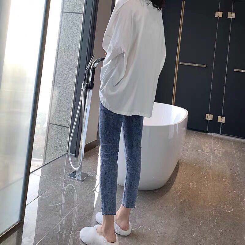 小脚裤女显瘦显高破洞毛边九分铅笔裤潮产品图