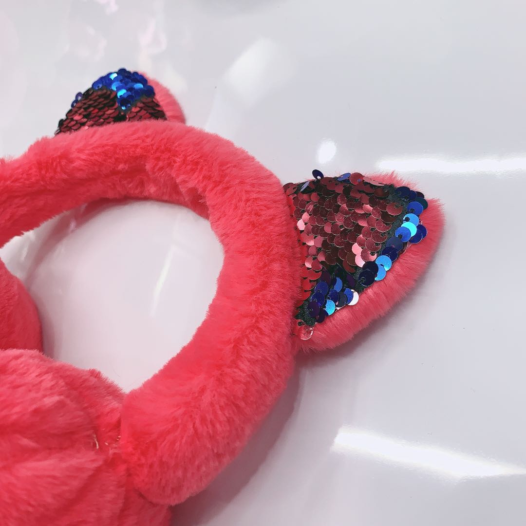 Ear warmers, warm ear cups, cute cat ears in winter, sequined rabbit fur imitation, large foldable ear warmer, ear wrap, ear cover Specification image