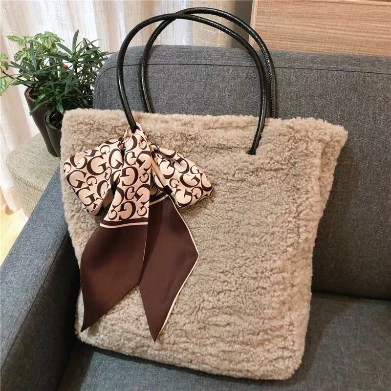 Women's Fashion Trend Casual Autumn And Winter Must-Have Japanese Imitation Fur And Ribbon Shoulder Handbag