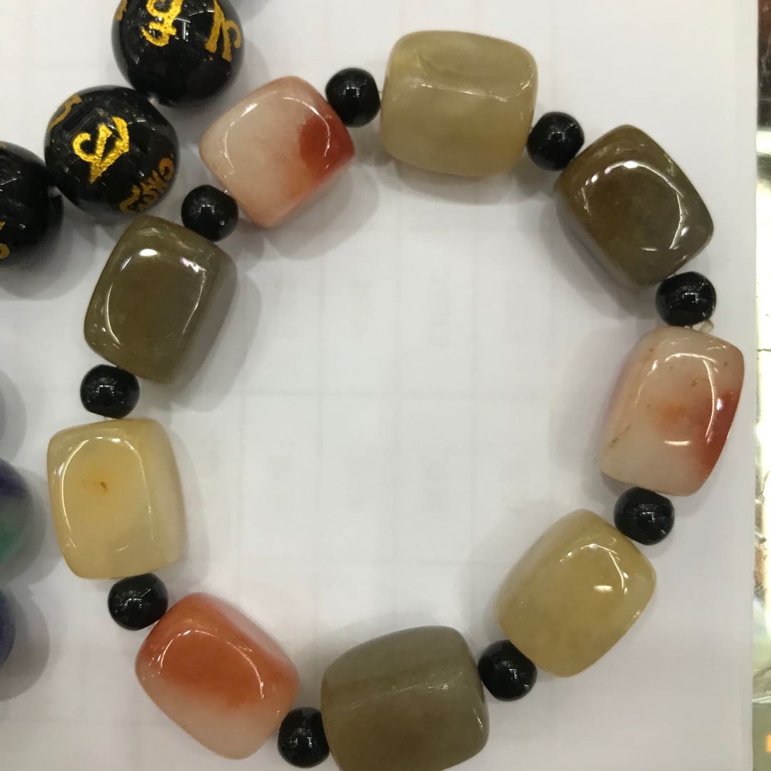 Natural Xinjiang golden thread jade raw stone bracelets for men and women, Gobi jade colored jade seed material bracelets, ethnic style jade jewelry Specification image