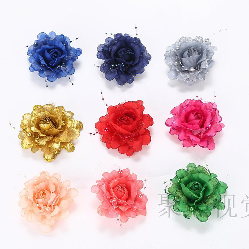 纯色网纱色丁花朵 儿童发饰头花 胸花鞋帽服饰花朵