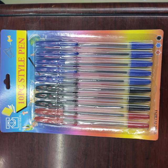 Ten Vintage Ballpoint Pens In Three Colors full figure