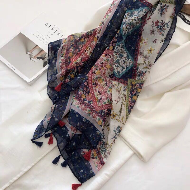 A versatile ethnic style floral chiffon long scarf details Picture
