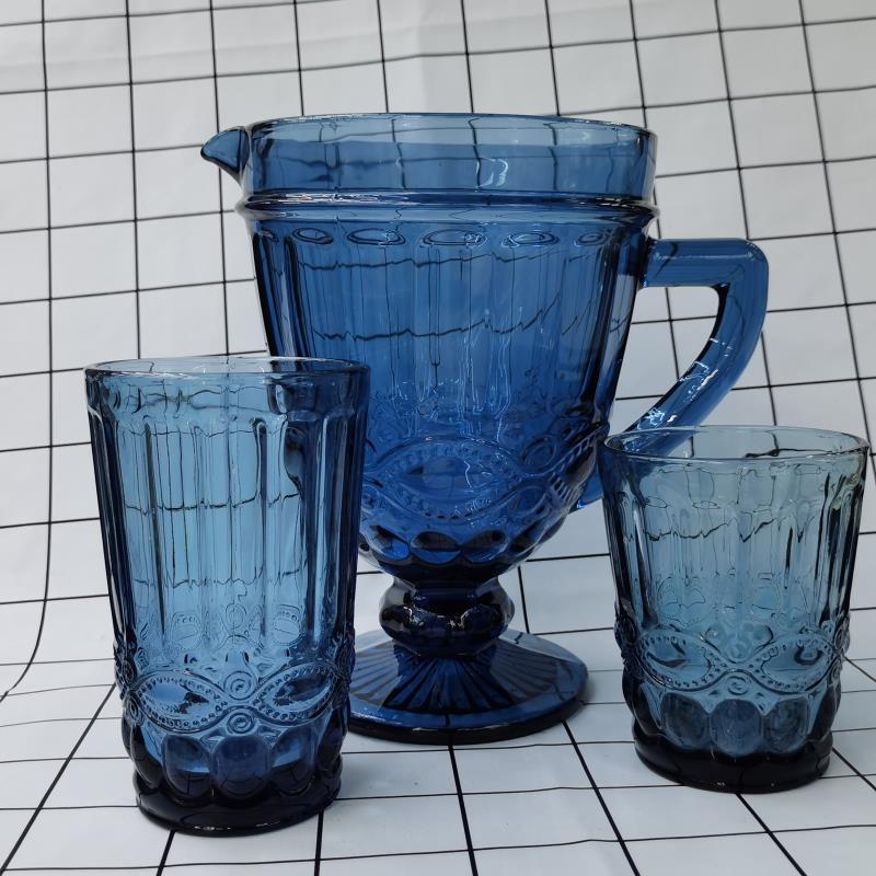 冷水壶水杯创意原色浮雕家用厨房玻璃杯饮料壶果汁壶图