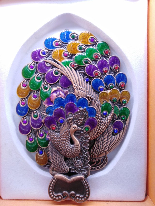 化妆镜工艺饰品铜色孔雀开屏镜子