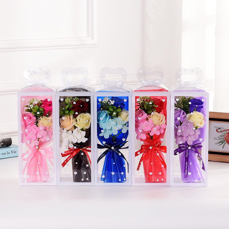 单支玫瑰小熊花束香皂花礼盒七夕永生花情人节促销创意礼品批发