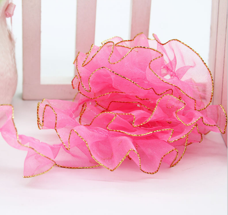 2cm gold-rimmed snow gauze with pleated lace, DIY crinoline doll decorative accessories, handcrafted material accessories