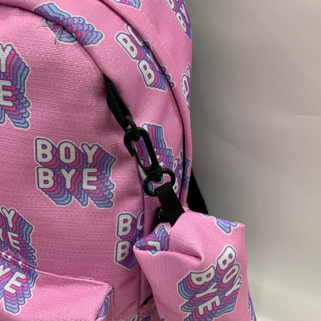 A 2-piece set of pink English girl backpacks, schoolbags and pen cases details Picture