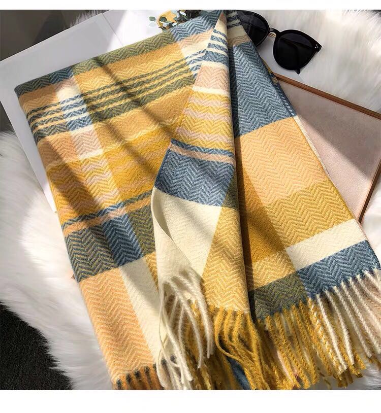 Women's Fashion Trend Casual Winter Korean Plaid Scarf With Beard Shawl Specification drawing