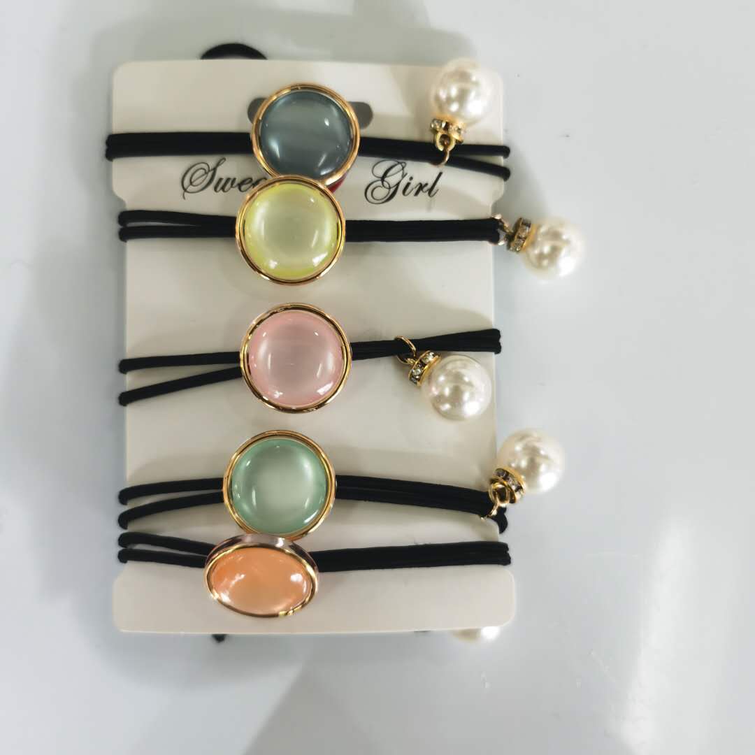 Korean-style fashionable and versatile ladies' hair band with pearl high-elasticity elastic band Specification image