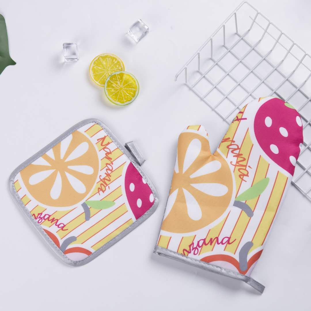 Household Microwave Insulated Gloves Large Fruit Pattern Steam Box Kitchen Baking High Temperature Resistant Heat Resistant Heat Insulation Non-Slip Heavy Cotton Gloves