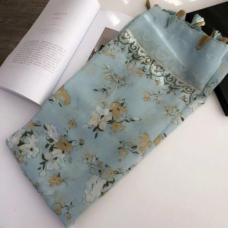 Ladies Fashion Casual Spring And Autumn New Thin Gray Blue Printed Silk Scarf Scarf Specification drawing