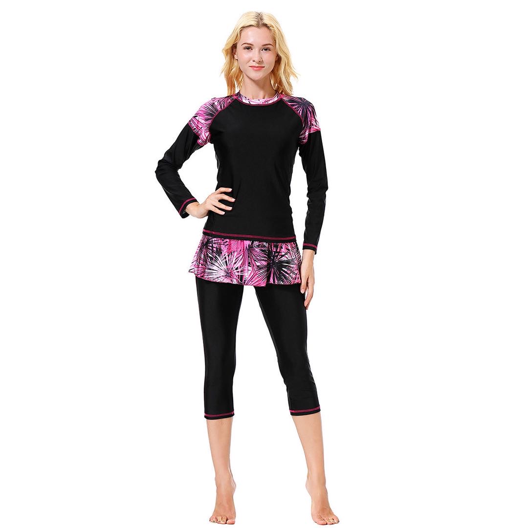 Muslim Women Xinjiang Hui Conservative Swimsuit Long Sleeve Capri Pants With Printed Swimsuit details Picture