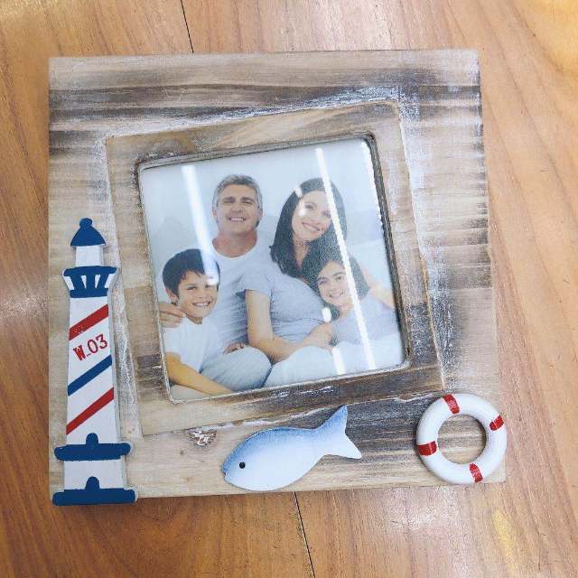 地中海风格相框相架创意摆件礼物清新海洋灯塔船木质6寸