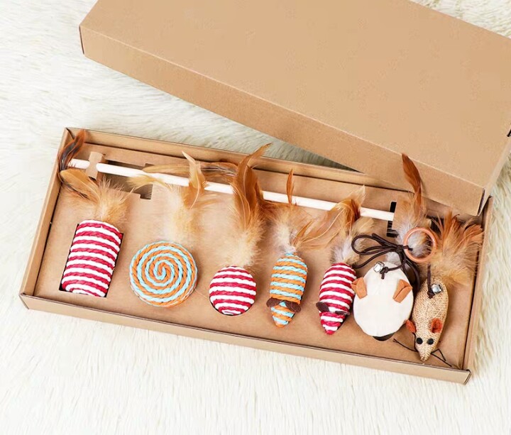 Pet cat toy stick set - Wooden cat toy sticks