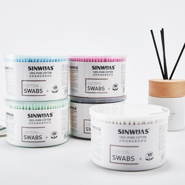 500支圆盒白色竹棒棉签清洁化妆掏耳朵时尚环保鑫汇牌棉签一次性耐用结实棉签