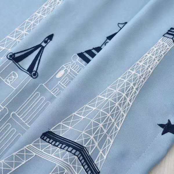Polyester velvet linen embroidered castle children's room study curtain fabric details Picture