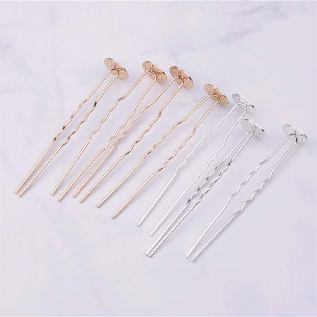 Ancient-style diy accessories, hairpins, material kits, homemade hair accessories, headwear, mixed ancient-style accessories, small hair forks, round plate welded small forks, 5 corrugated small hair fork accessories, small hair forks details Picture