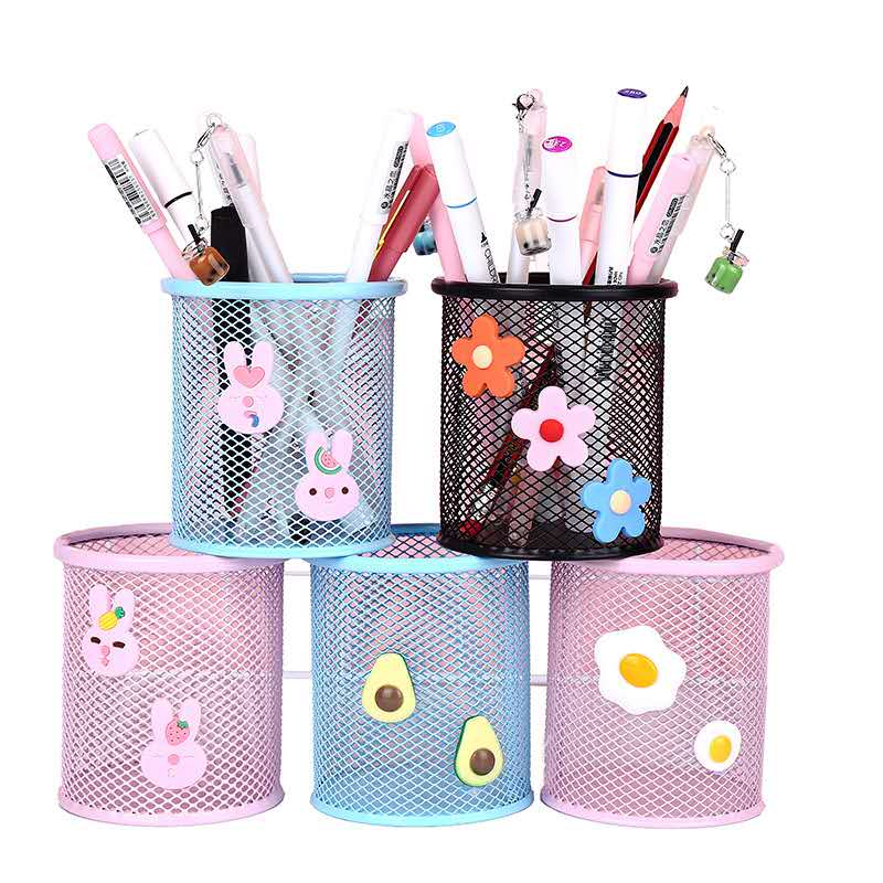 办公学习文具批发 网状圆形方形镂空笔筒细节图