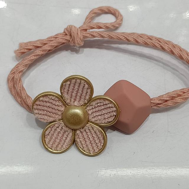 韩版流行时尚橡皮珠珠绒布花成人单条皮筋细节图