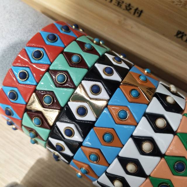 欧美热销合金烤漆天然石民族风女士手链手环饰品