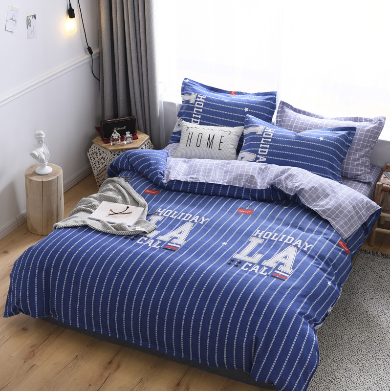 Ins Style Cartoon Printing Simple Design Ab Layout Plush Cotton Four-Piece Set details Picture