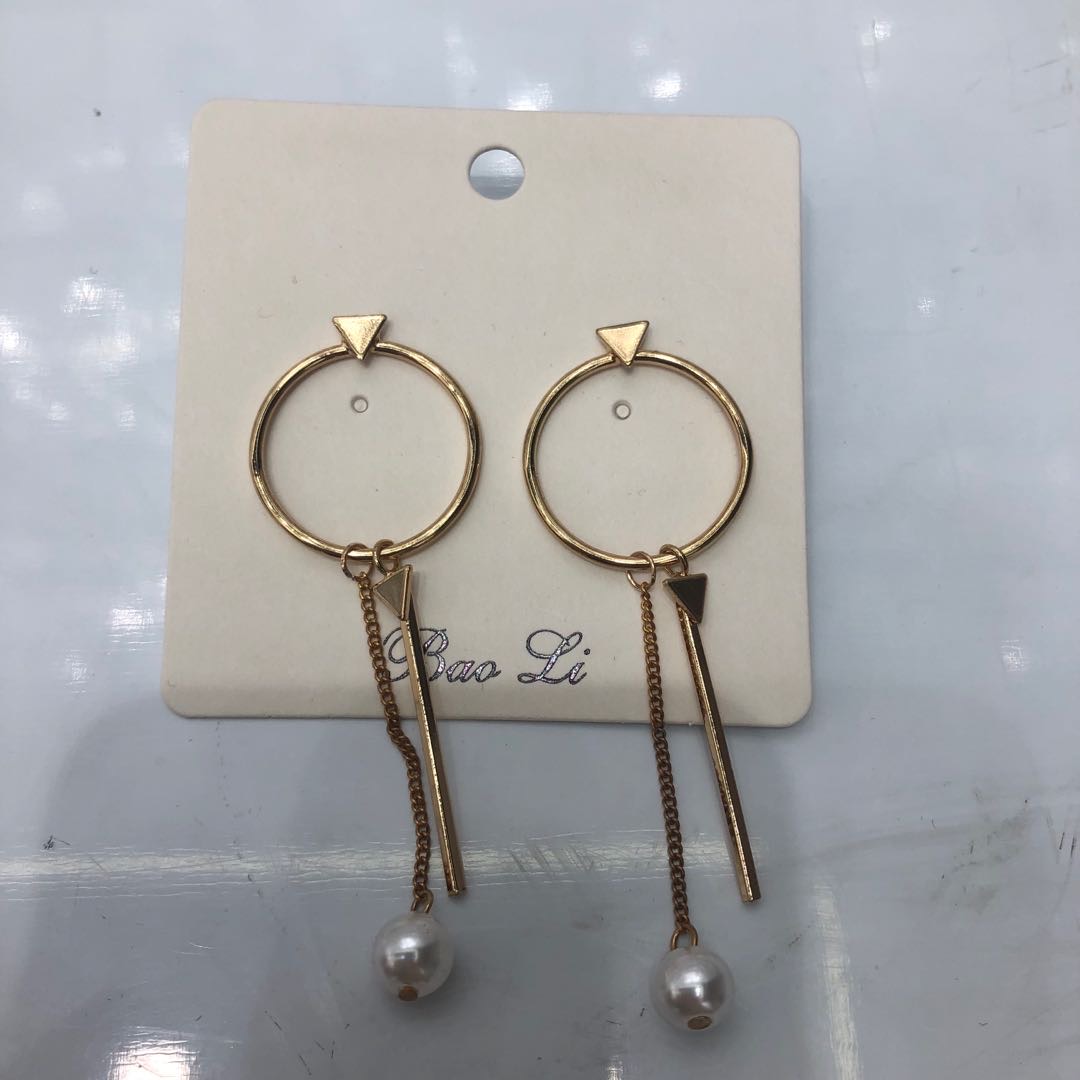 韩国简约气质珍珠吊坠圆环耳环女夏季长款流苏圆球耳钉银针耳坠潮