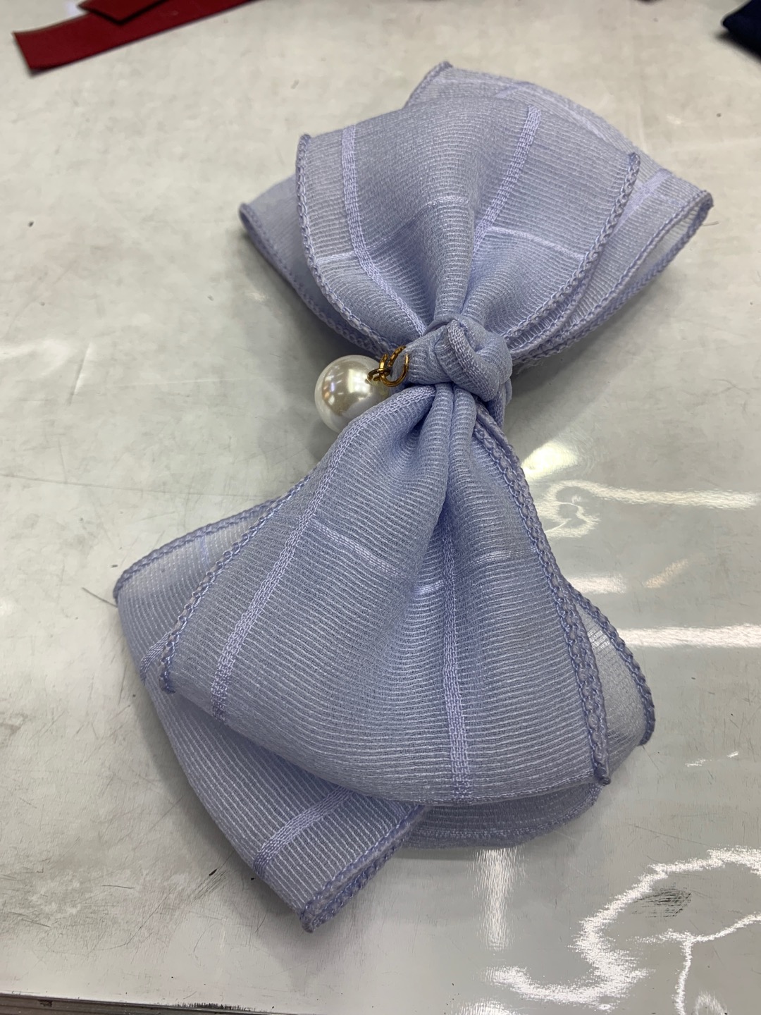 New silk satin, gauze and linen fabric with pearl bow hair clip Specification image