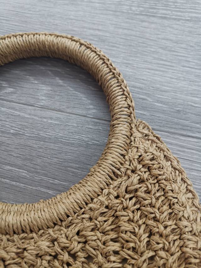 Mori Simple Hand-Woven Straw Bag Solid Color Leisure Hand-Woven Beach Bag Specification drawing