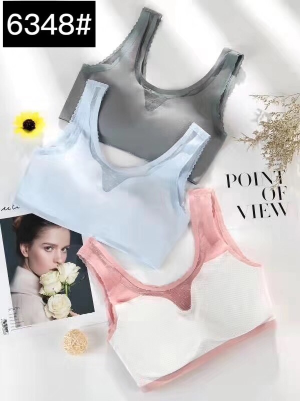 大码内衣女蕾丝花边网纱性感无痕上托胖mm文胸运动瑜伽背心式胸罩产品图