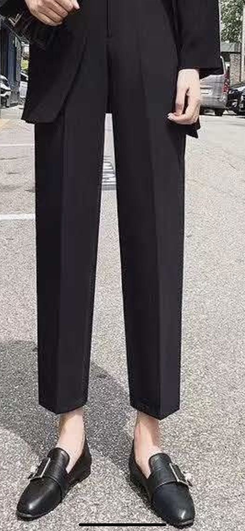 西装裤女直筒宽松高腰小个子裤子八分烟管裤小脚垂感西裤细节图
