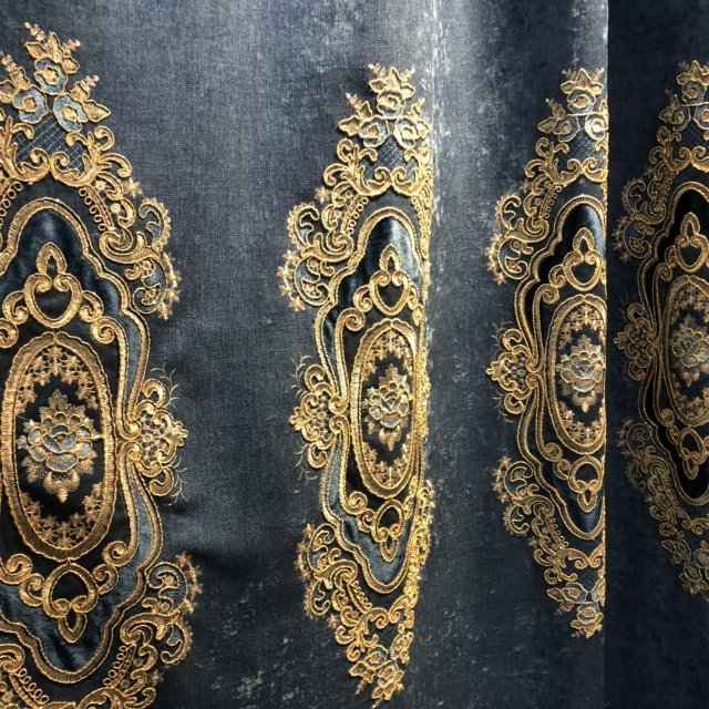 Finished embroidered curtain fabric in solid color for living room customization, heat insulation and sunshade for rental bedroom details Picture
